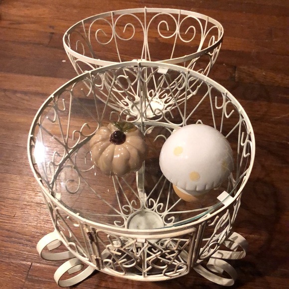 20" VTG METAL EGG SHAPED DISPLAY STAND CAGE WITH GLASS SHELF TABLETOP - Picture 5 of 8